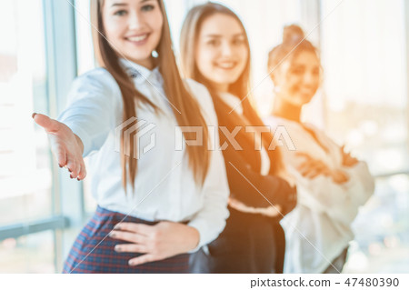 Beautiful young businesswoman smiling face. Sincere smiles with a copy space against the background Beautiful young businesswoman smiling face. Sincere smiles with a copy space against the background 47480390