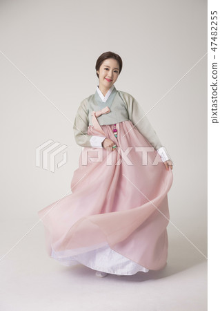 Korean beauty concept photo. Young beautiful woman wearing Hanbok, Korean traditional dress. 215 47482255
