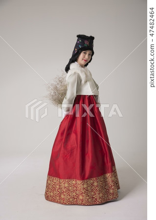 Korean beauty concept photo. Young beautiful woman wearing Hanbok, Korean traditional dress. 099 47482464