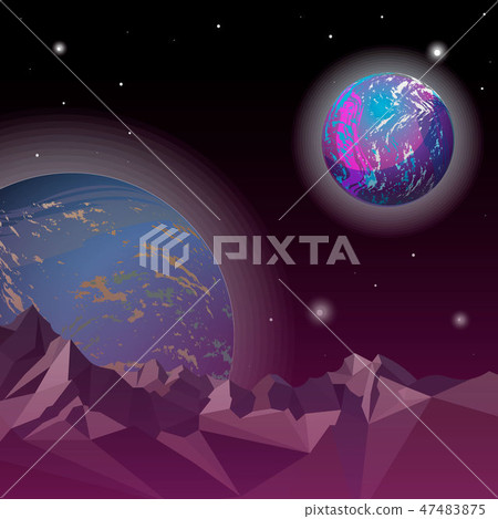 Distant world in space.Empty Planet in Open Space. Vector Illustration 47483875