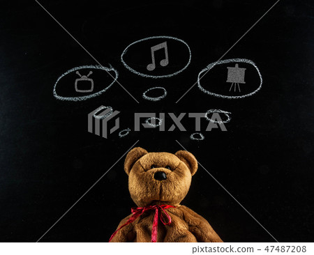 The dream teddy bear, with television, notes , art 47487208