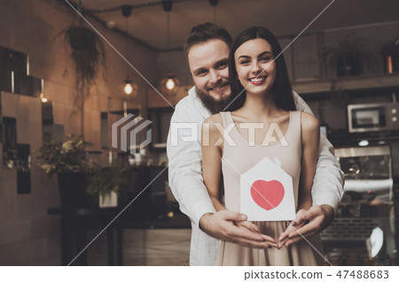 Portrait smiling couple in love standing embracing 47488683