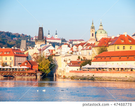 Lesser Town of Prague with St. Nicholas Cathedral and Vltava River, Prague, Czech Republic 47488778