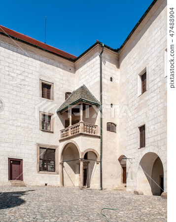 Courtyard of Ledec Caste, Ledec nad Sazavou, Czech Republic. View from castle tower 47488904