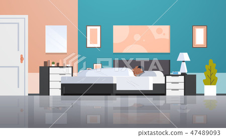 man sleeping in bed covered with quilt lazy african american guy sleep at morning bedroom modern 47489093