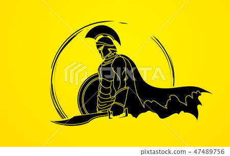 Spartan warrior with sword and shield vector - Stock Illustration ...