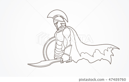 Spartan warrior with sword and shield vector 47489760