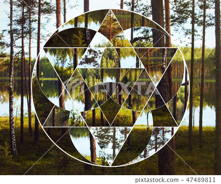 Geometric collage with the lake and nordic forest 47489811