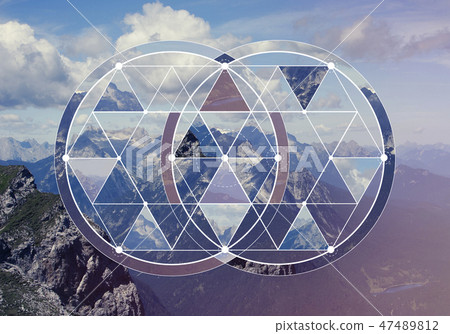 Geometric collage with the mountains and forest 47489812