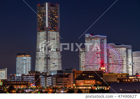 “神奈川縣”橫濱港未來·整棟建築照亮夜景“2018” 47490627