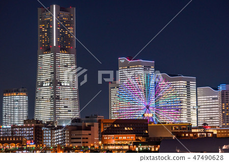 "Kanagawa prefecture" Yokohama Minato Mirai · whole building light up night view "2018" 47490628