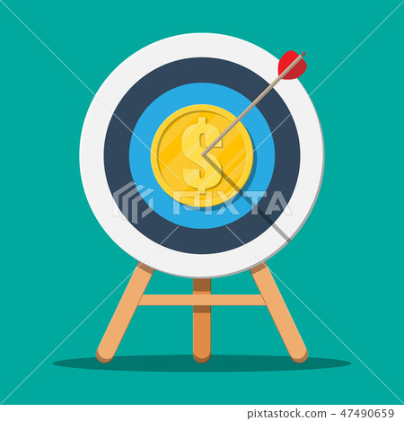 Target with arrow and gold coin. Target with arrow and gold coin. 47490659