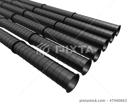 Row of black industrial pipelines isolated on white background Row of black industrial pipelines isolated on white background 47490663