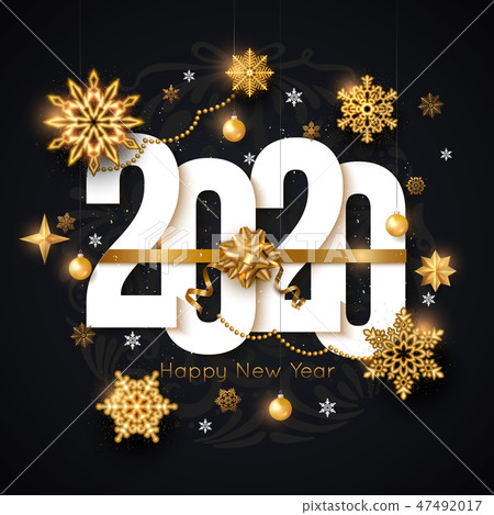 2020 Happy New Year background decorated gold snowflakes and stars. Vector illustration 2020 Happy New Year background decorated gold snowflakes and stars. Vector illustration 47492017