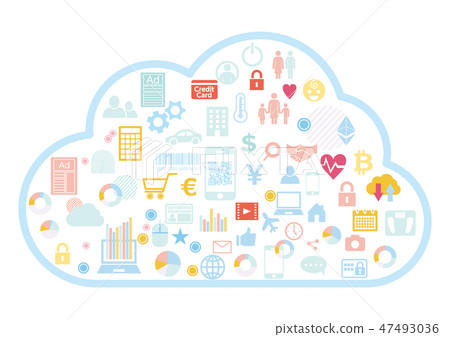 Big data tied to cloud business - Icon flat... - Stock Illustration ...
