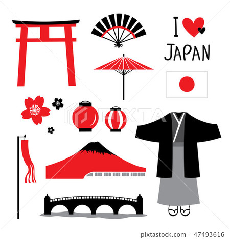 Japan Flat Icons Design Travel Vector 47493616