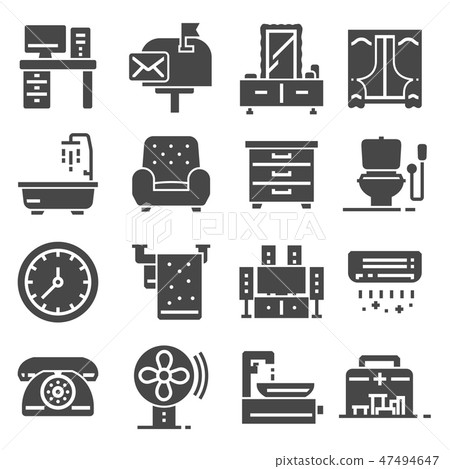 Furniture and home decor icon set. Vector - Stock Illustration ...