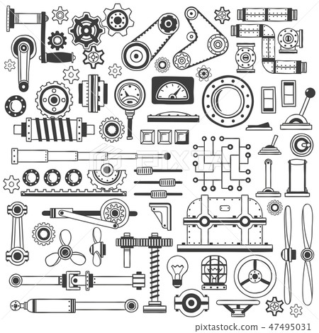 Illustration like doodle that consist of mechanical elements, an