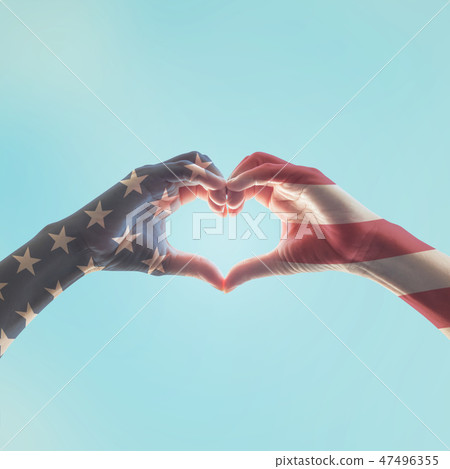 United States of America -USA flag on hands heart 47496355