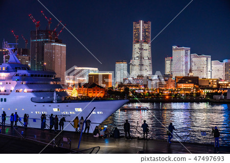"Kanagawa Prefecture" Yokohama Minato Mirai and luxury liner · whole building light up night view "2018" 47497693