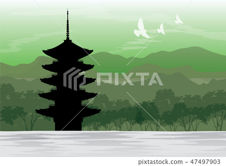 Chureito Pagoda, Fujiyoshida, Japan Travel Vector Chureito Pagoda, Fujiyoshida, Japan Travel Vector 47497903