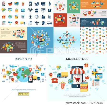 PrintDigital vector line icons set mobile shopping - Stock Illustration ...