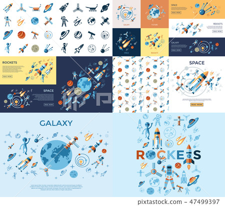 Digital vector line icons set space and rockets 47499397