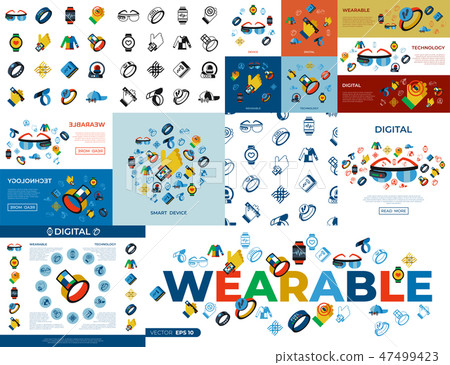 Digital vector wearable technology icons set 47499423