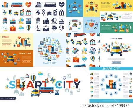 Digital vector smart city icons set Digital vector smart city icons set 47499425