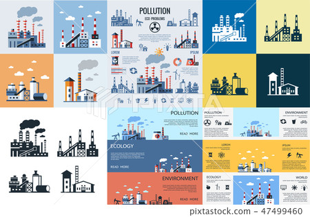 Digital vector blue factory pollution Digital vector blue factory pollution 47499460