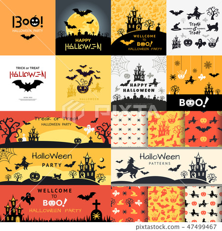 Digital vector yellow black happy halloween icons 47499467