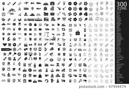 Digital vector 300 black icons Digital vector 300 black icons 47499474