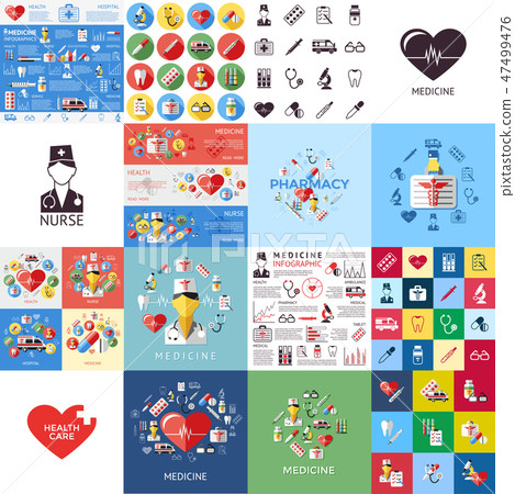 Digital vector red yellow blue medical icons 47499476
