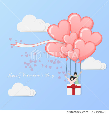 balloon flying with love couple and heart on sky balloon flying with love couple and heart on sky 47499620