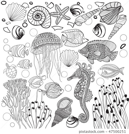 underwater world sealife, fishes, jelyfish, fishes - Stock Illustration ...