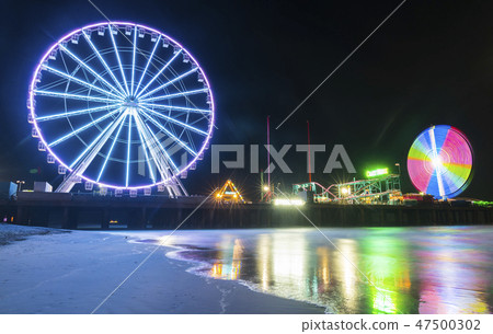 steel pier with reflection at night,Atlantic city 47500302