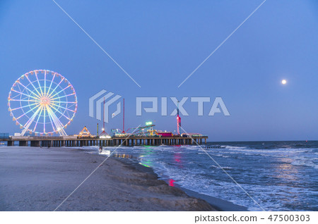 steel pier with reflection at night,Atlantic city 47500303