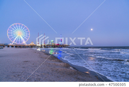 steel pier with reflection at night,Atlantic city 47500305