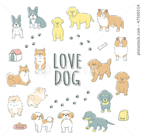 Fashionable and cute line art handwritten dog illustration set Fashionable and cute line art handwritten dog illustration set 47500514