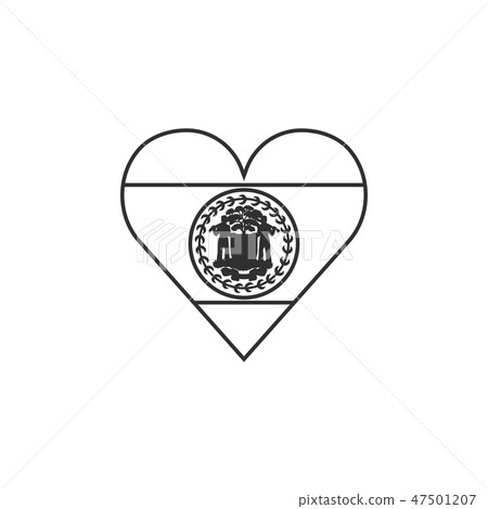 Belize flag icon in a heart shape in black outline 47501207
