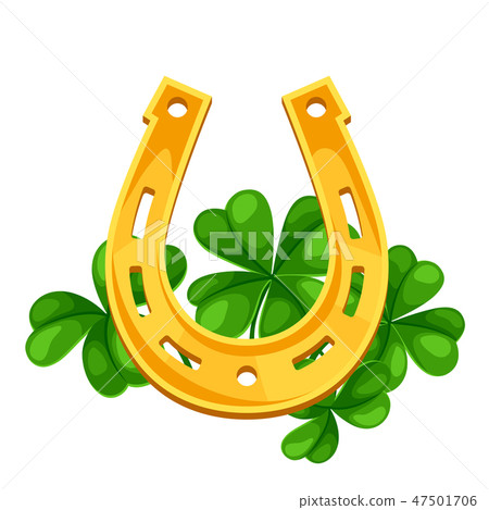 Saint Patricks Day illustration. Horseshoe with clover. 47501706