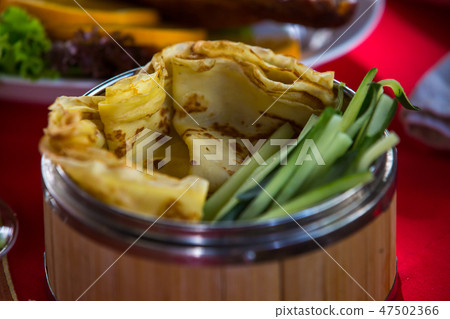 Stack of green onion pancakes. Asian pancakes 47502366