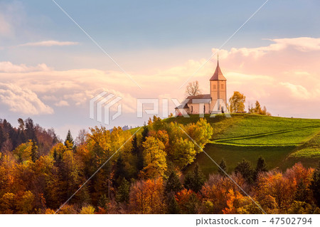 Church on top of the hill in Slovenia countryside Church on top of the hill in Slovenia countryside 47502794