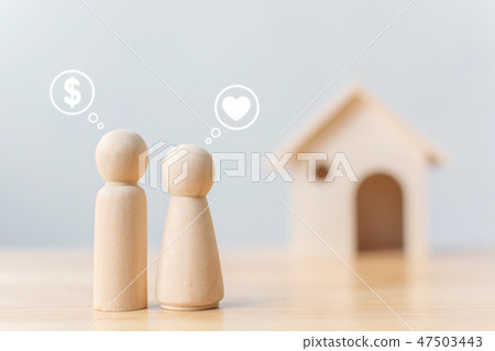 Wood doll couple lover with house. Family home 47503443