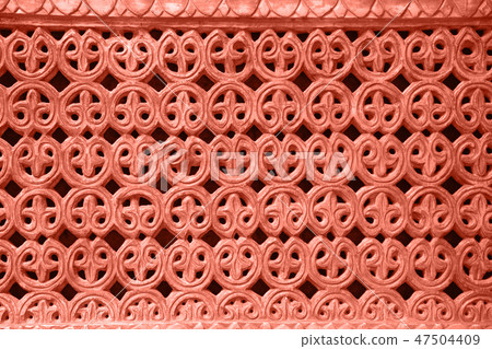 Living Coral color of the Year 2019. Old pattren oriental ornaments with coral in trendy color Living Coral color of the Year 2019. Old pattren oriental ornaments with coral in trendy color 47504409
