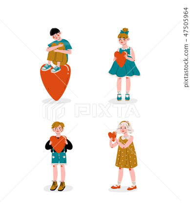 Boys and Girls Holding Red Hearts set, Happy Valentine Day Vector Illustration Boys and Girls Holding Red Hearts set, Happy Valentine Day Vector Illustration 47505964