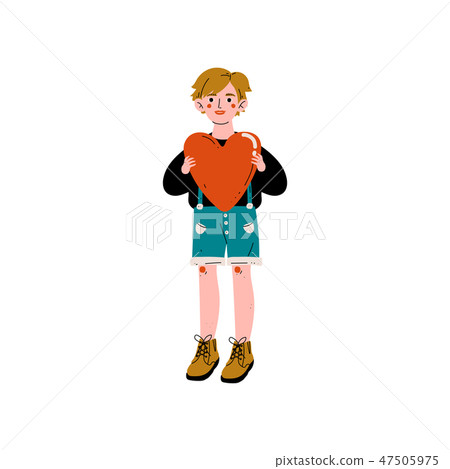 Boy Holding Red Heart, Happy Valentine Day... - Stock Illustration ...