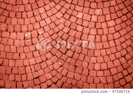 Stone wall made with squares. Living Coral Color of the year 2019. Main trend concept 47506716