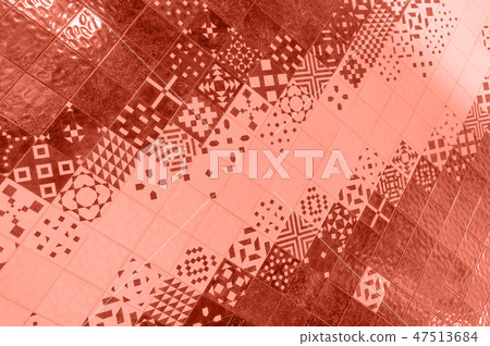 Living Coral color of the Year 2019. Ceramic tiles azulejo patterns from Portugal with coral in 47513684