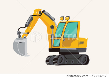 Funny cute hand drawn cartoon vehicles. Toy Car. Bright cartoon yellow Excavator, pecial Machines Funny cute hand drawn cartoon vehicles. Toy Car. Bright cartoon yellow Excavator, pecial Machines 47513737